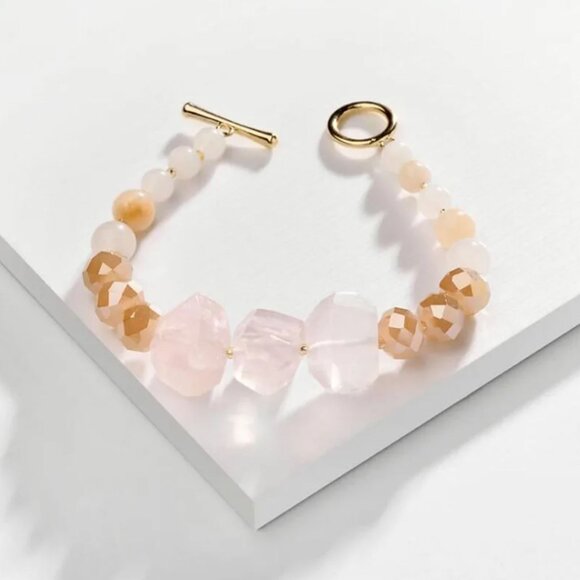 Authentic Rose Quartz & Crystal Bead Bracelet | Artisan Luxe - Picture 1 of 1
